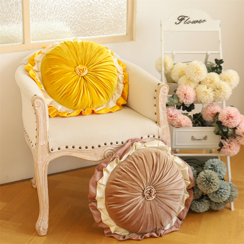 Ruffled Velvet Reversible Throw Pillow, Yellow, 18.3"H x 18.3"W