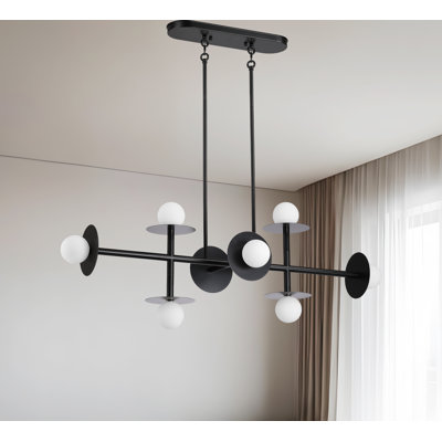 8-Light Nodes Linear Chandelier In Santi Black