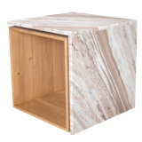 Authentic Italian Marble with Natural Oak Wood Occasional Table / Night Stand