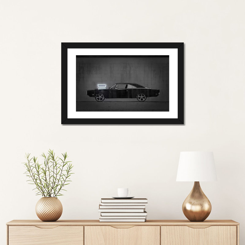 Impression d’art graphique « charger » par octave Mielu, Blanc, H 16 po x l 24 po x P 1 po, Papier encadré noir