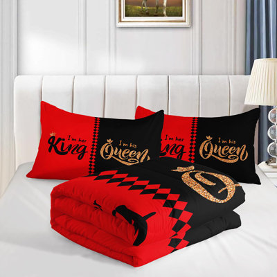 His Hers Comforter Set, Couples Bedding Set with  Pillow Cases, Soft and Machine Washable Bedding, All Seasons Comforter for Room Decor