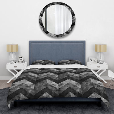 Black Grey Chevron Dreams I - Modern Duvet Cover Set