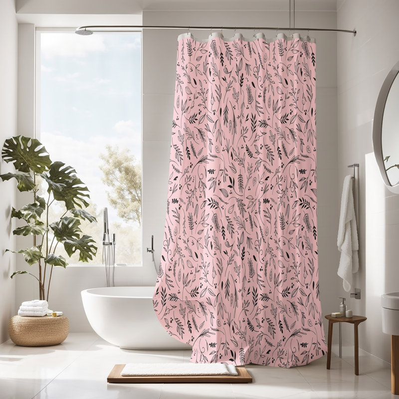Shower Curtain, Pink/Black, 72" H x 70" W