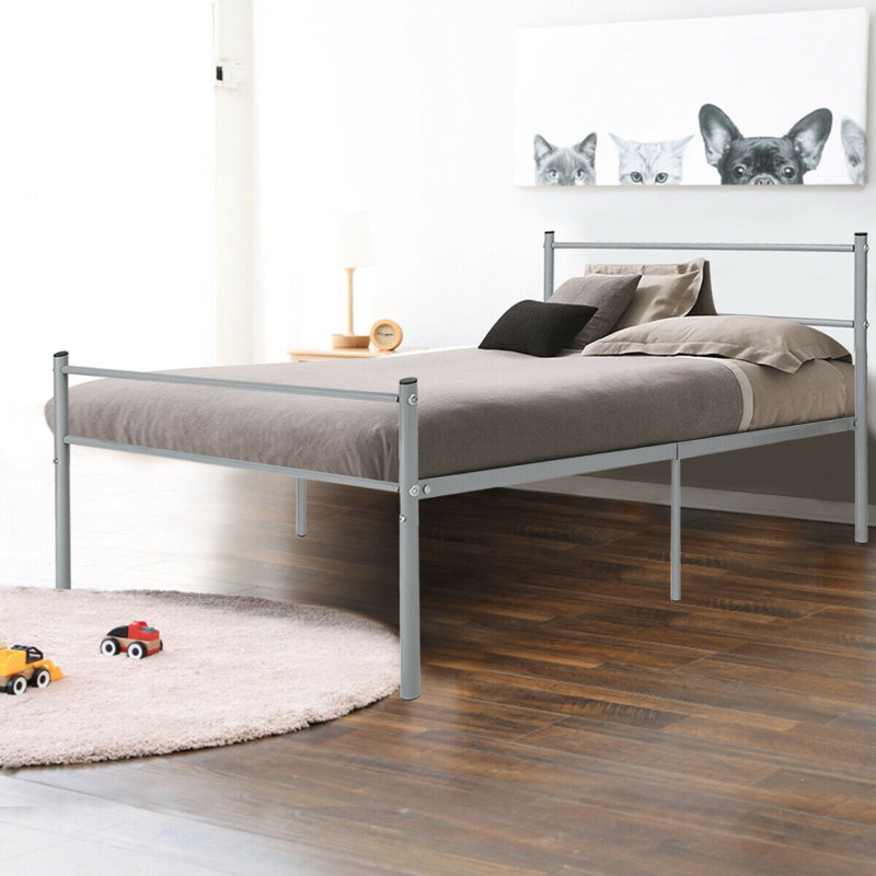 Fergus Metal Open-Frame Bed, Silver
