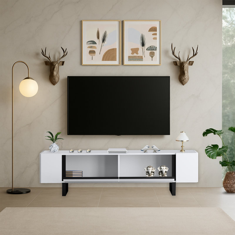 Meuble télé pour téléviseur de 78 po ou moins, Blanc / noir