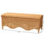 Banquette festonnée et bordure tressée de style bohémien fabriquée en bois d'ingénierie naturel, siège rectangulaire large, entièrement assemblé, couleur miel, largeur 46,65 po, profondeur 15,76 po, hauteur 17,36 po, 19,81 po