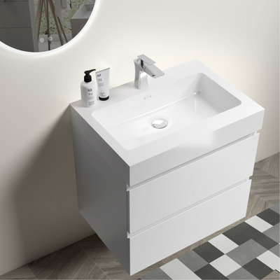 Meuble-lavabo blanc 24 po - Espace de rangement accru, tiroirs silencieux, look moderne 24 po, élégant et fonctionnel, rangement supplémentaire, pré-assemblé