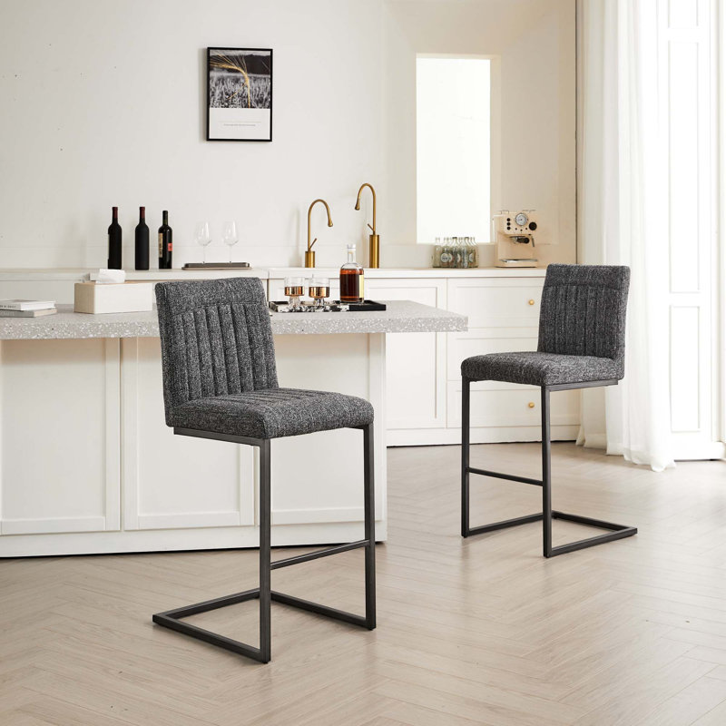 Tabouret de bar rembourré avec structure en métal noir robuste pour îlot de cuisine, salon et pub (ensembles de 2 pièces)
