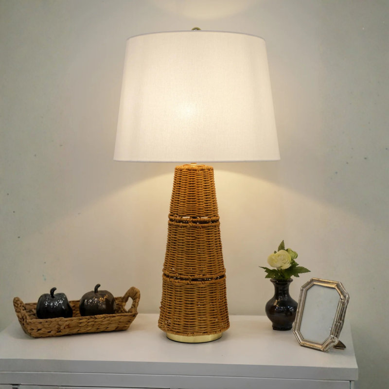 Rattan Table Lamp/Fabric Shade With Ul Standard