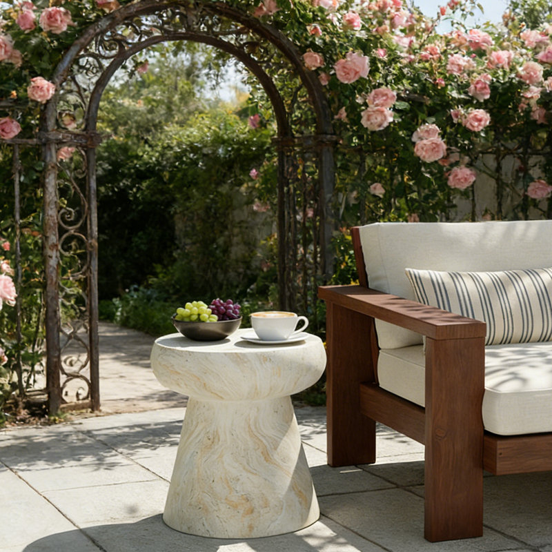 Table d'appoint mouchetée en béton aspect champignon, table de bout de patio MGO pour le salon et le jardin, Jaune
