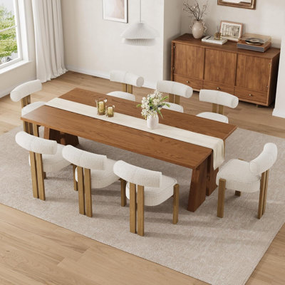 Set of 8 Modern Upholstered Dining Chairs, Plush Boucle Armless Chair with Curved Back Support & Rubber Wood Legs