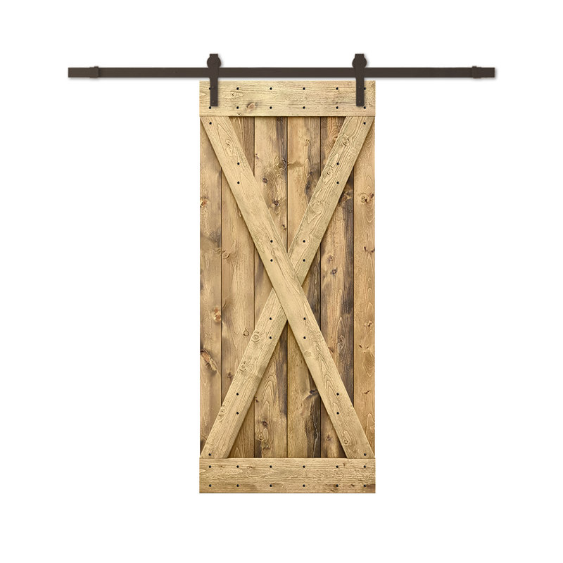 Porte de grange à panneaux et en bois avec quincaillerie d'installation, 44 po x 84 po, Chêne vieilli, Bronze huilé
