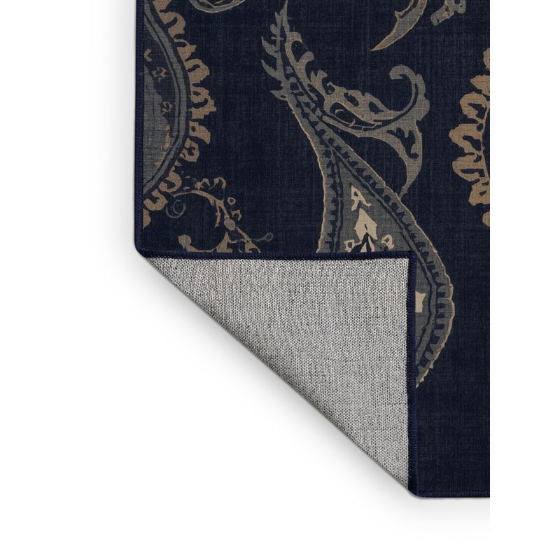 Machine Washable Peoro Traditional Paisley Rug in Gray – Binding, 8' Square