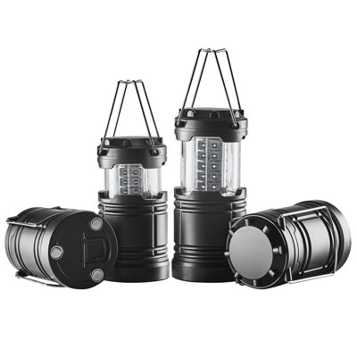 LED Camping Lanterns, 4 Pack, Magnetic Base, Battery Powered Lights, Lightweight Hanging Collapsible Lights, Ideal For Outdoor Camping Hiking, Emergency Survival Lights For Hurricane, Black