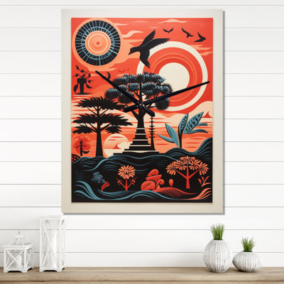 Paysage rétro pleine lune en rouge et noir I - Horloges murales animaux