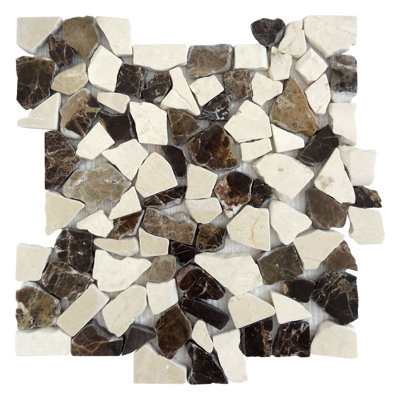 Random Sized Marble Mosaic Tile in Mocha/White