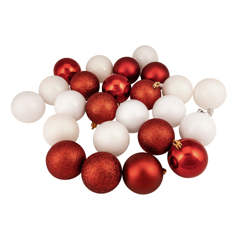 Ornements en forme de boule de Noël incassable rouge et blanche 24 carats à 4 finitions 2,5 po (60 mm)
