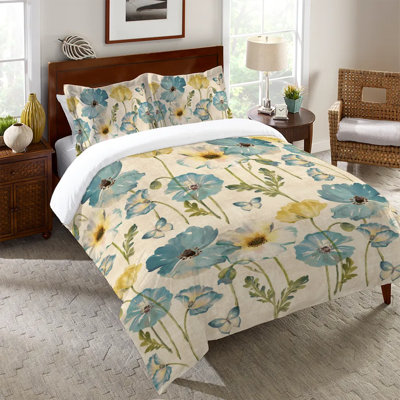 Teal Watercolor Poppies Watercolor Poppies Duvet Cover