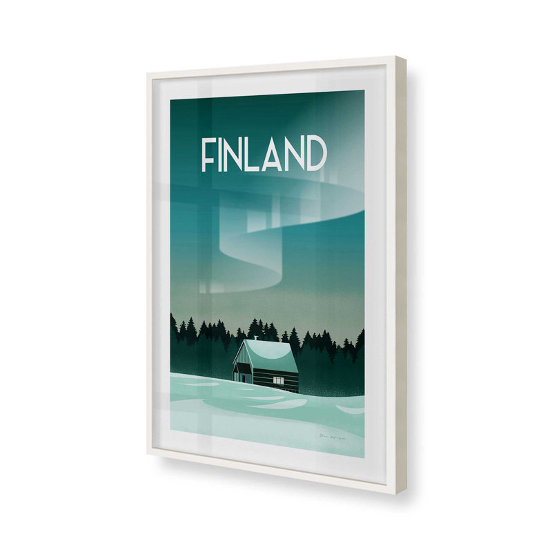 Reproduction d'affiche de voyage dans le nord de la Finlande, dans un cadre en zinc patiné, Cadre opaque blanc