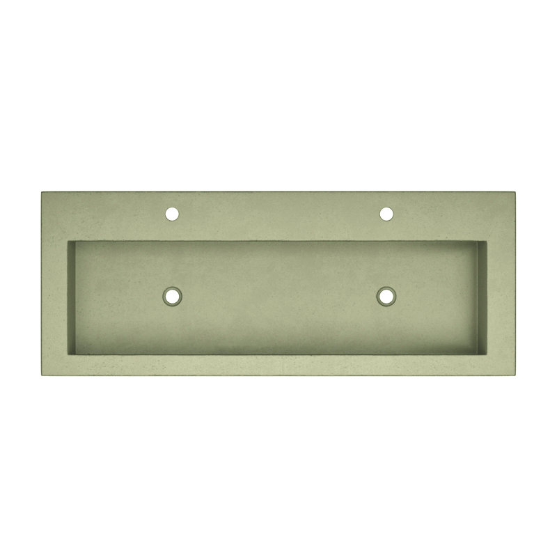 Trough Concrete Handmade Rectangular Drop-in Bathroom Sink, Sage, Two Holes Faucet