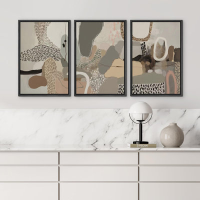 Forme Mid-Century «Abstract Elegance Beige», 3 pièces sur toile