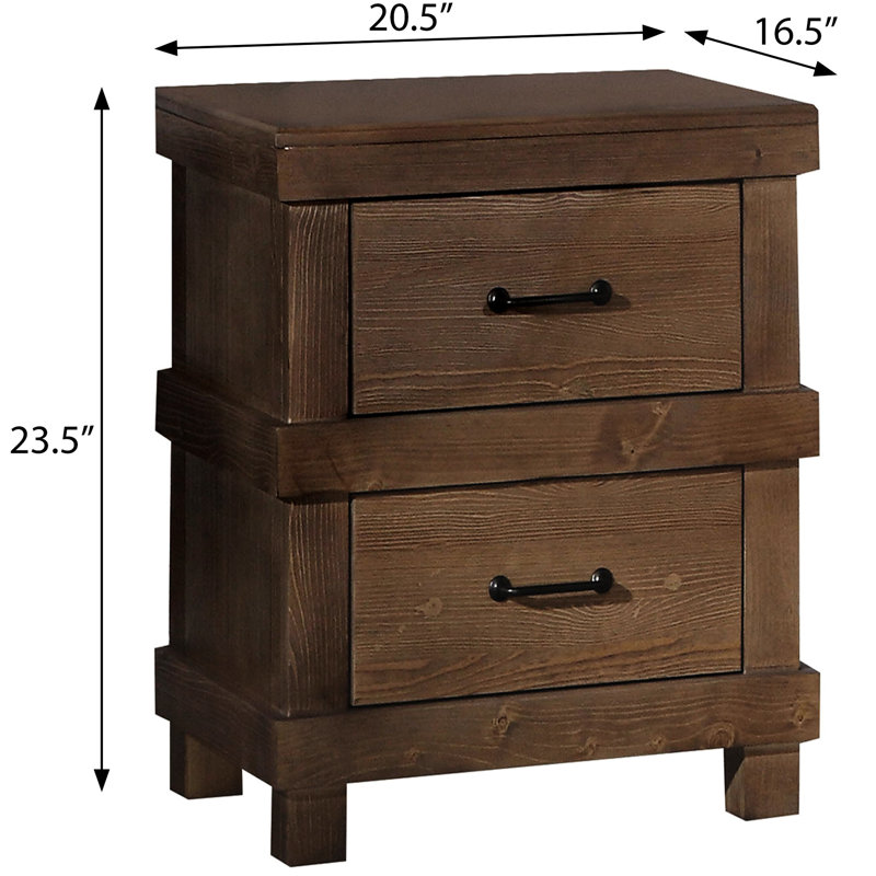 Table de chevet en chêne antique pour la chambre à coucher - Design avec rangement efficace, style rustique sophistiqué