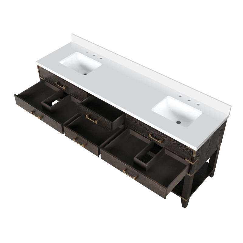 Meuble-lavabo double l 80 po x P 22 po avec plateau en marbre de culture, Chêne brun