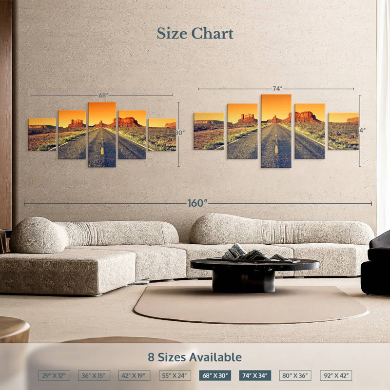 Coucher de soleil à Monument Valley Road, 34" H x 74" W