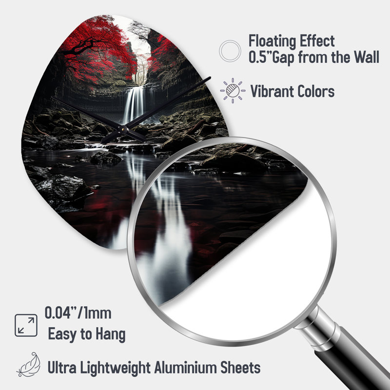 Grey And Red Waterfall Of Eternity II - Nebula Shape Unique Waterfall Wall Clock, Small