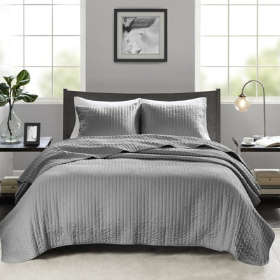 Ensemble de courtepointe pour lit double / grand gris 3 pièces - Microfibre avec rembourrage en coton, réversible pour toutes les conditions météorologiques, rembourrage élégant pour la taille d'exposition, modifications saisonnières, démasquage g