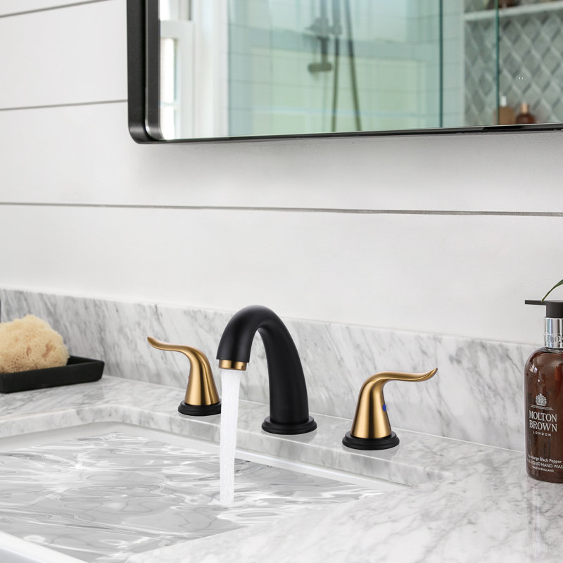 Widespread 2-handle Bathroom Faucet with Drain Assembly, Black/Gold