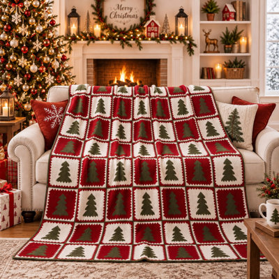 Christmas Tree Plaid Knit Throw Blanket, 50 by 60 Inch