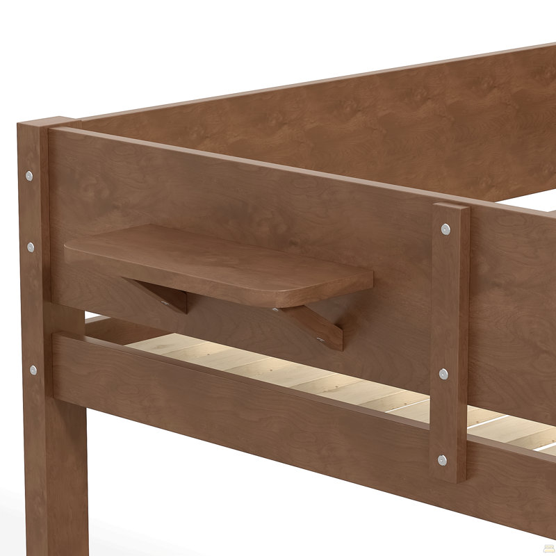 Lit superposé grand sur grand avec plateau pratique, lit superposé en bois massif avec tablettes de rangement et lattes améliorées
