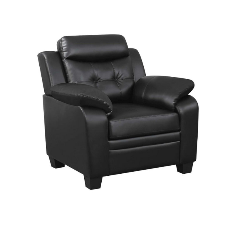 Fauteuil capitonné de 39,5 po de large Murakami, Similicuir noir