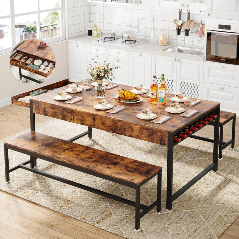 Ensemble de table de salle à manger 63 po pour 4 à 6 personnes, 3 pièces Zubie, Brun