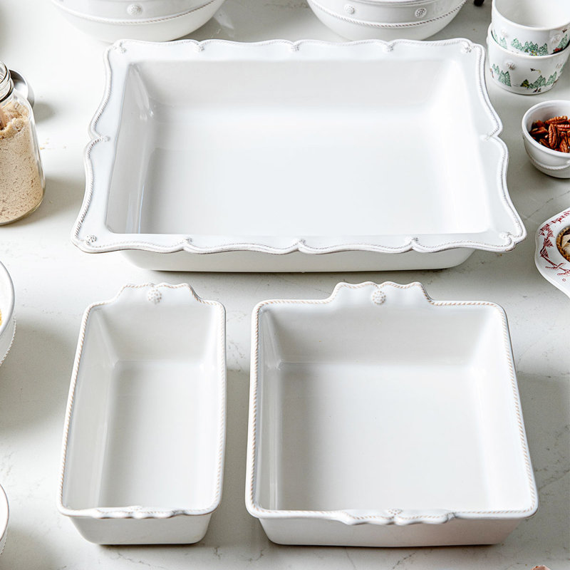White Scalloped Stoneware Rectangular and Square Baker Dish Set