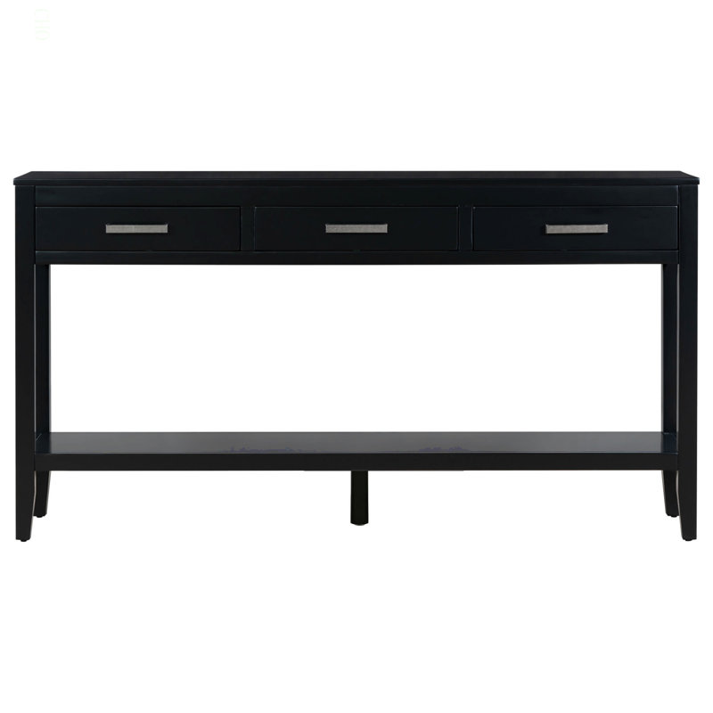 Farmhouse Entryway Table With 3 Drawers, Painted Console Table With Bottom Shelf & Iron Handles, Minimalist Sofa Table For Living Room, Hallway, Kitchen, Bedroom, Office