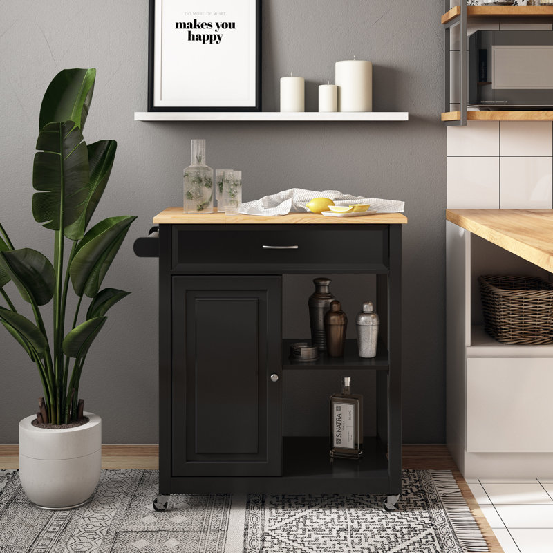 Banno Solid Wood Kitchen Cart, Black