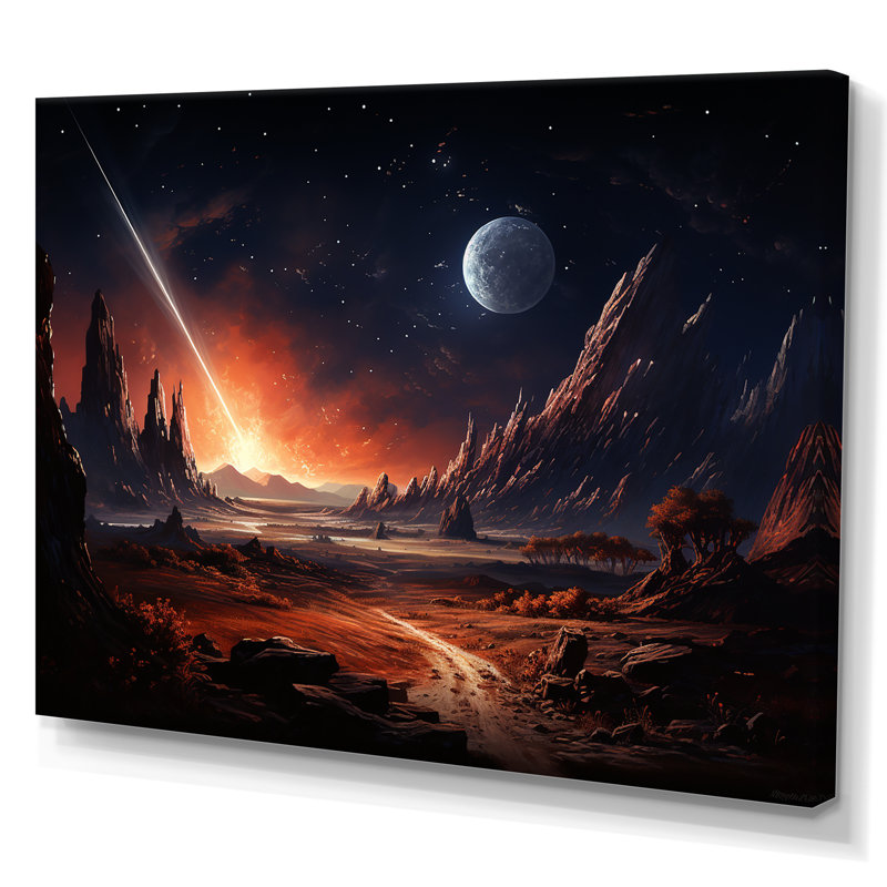 «Futur Cosmic Sunrise On Moon III», art mural de la planète espace, Toile tendue, H 30 po x l 40 po x P 1,5 po