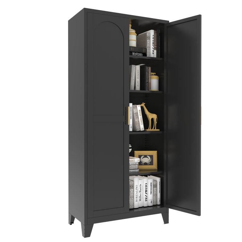 Versatile Metal Storage Cabinet With Adjustable Shelves For Various Rooms, Black
