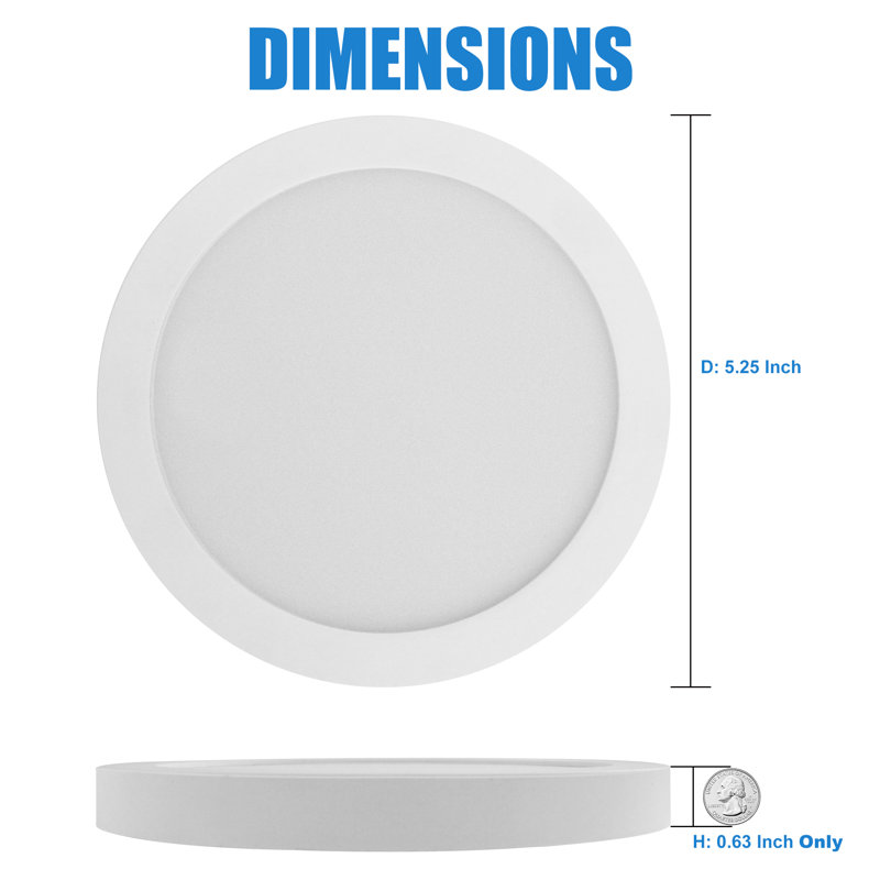 5 Inch LED Flush Mount Ceiling Light, 3000K/4000K/5000K Adjustable, Dimmable, 9W 600LM, Super Slim LED Ceiling Light Fixture, for Closet, Basement, Hallway, ETL Listed