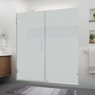 Nautis XL 69.25 to 70.25 in. W x 80 in. H Hinged Frameless Shower Door W/ Ultra-Bright Frosted Glass