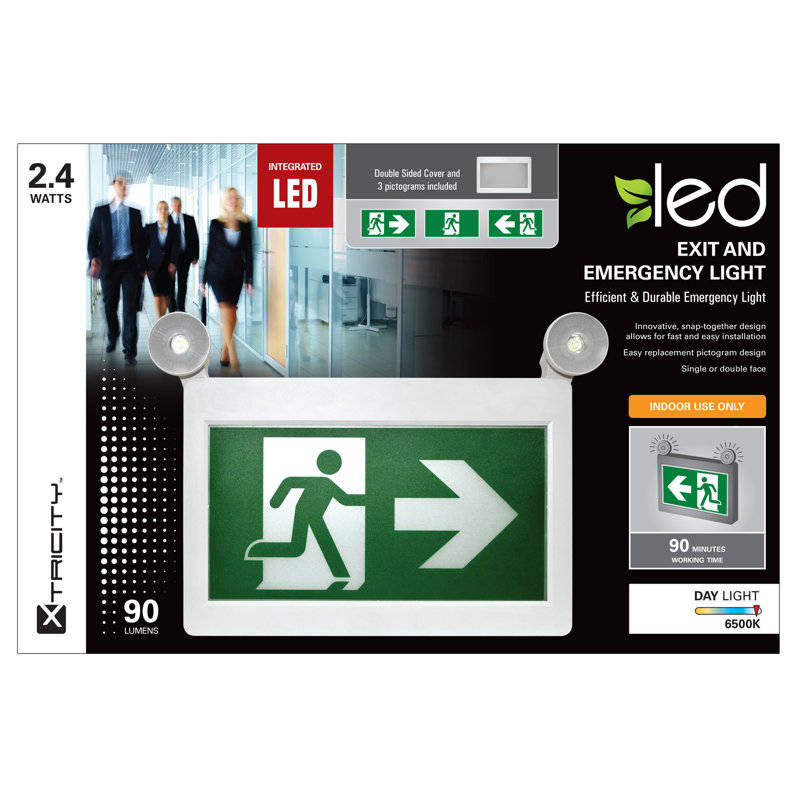 Jessar LED Emergency Exit Combo Sign, 11.02" H x 13.58" W x 1.96" D