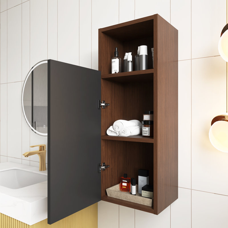 Armoire murale de 32 po de hauteur pour salle de bain, armoire de rangement en noyer foncé noir avec porte et tablettes