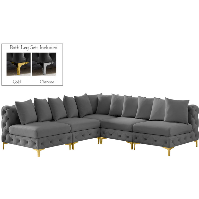 99" Wide Velvet Symmetrical Modular Corner Sectional, Grey Velvet