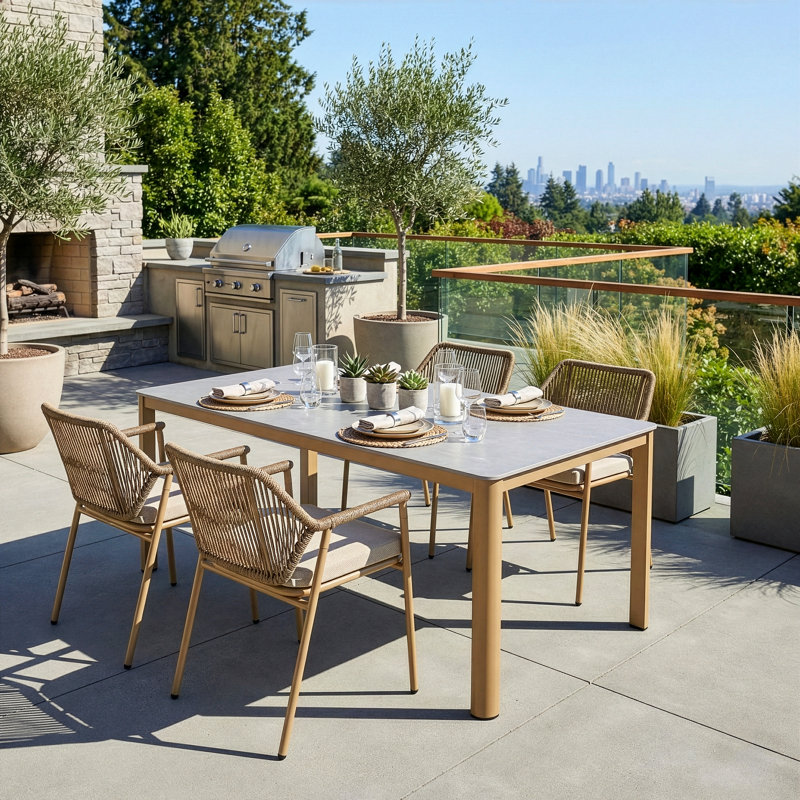 Bia Brown Outdoor Dining Table with Stone Top, Brown