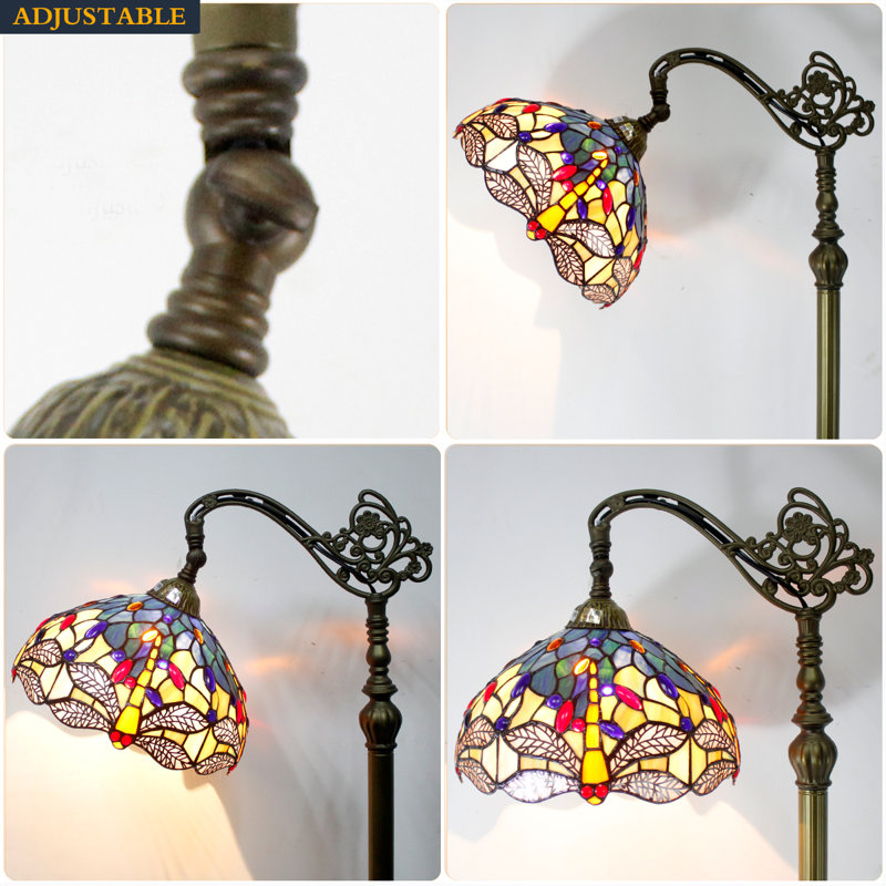 Aionna 64" Blue Stained Glass Adjustable Arc Floor Lamp
