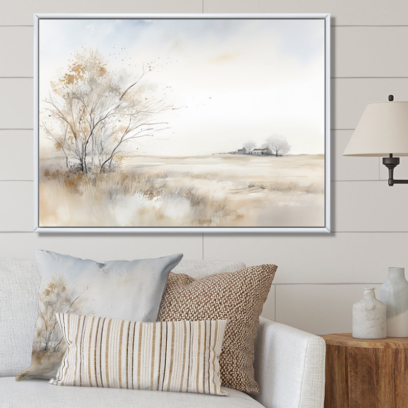 "Countryside Minimal Scenery II" - campagne, art mural sur toile, Cadre naturel flottant, H 34 po x l 44 po x P 1,5 po