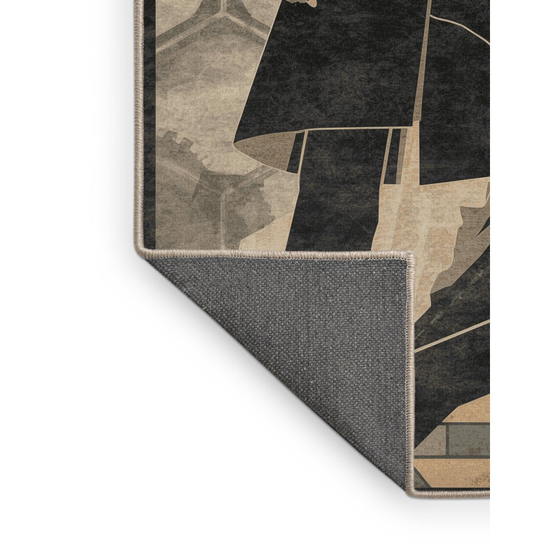 Tapis à motif géométrique doux et moelleux à motif géométrique moderne brun et beige, 7 x 10