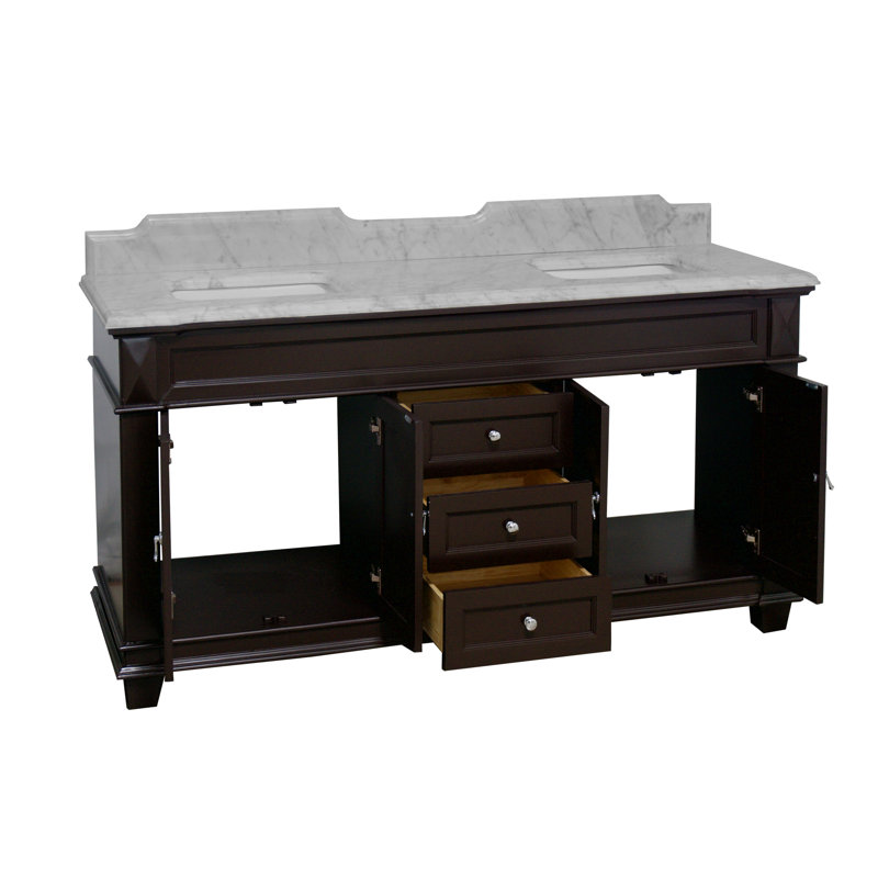Ensemble de meuble-lavabo double 72 po Ensa, Marbre de Carrare, Chocolat